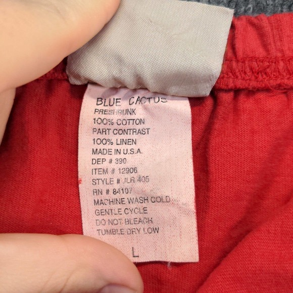 BC Sports Blue Cactus Women's Maxi Skirt Red Large Slit Vintage USA Linen - Picture 9 of 12